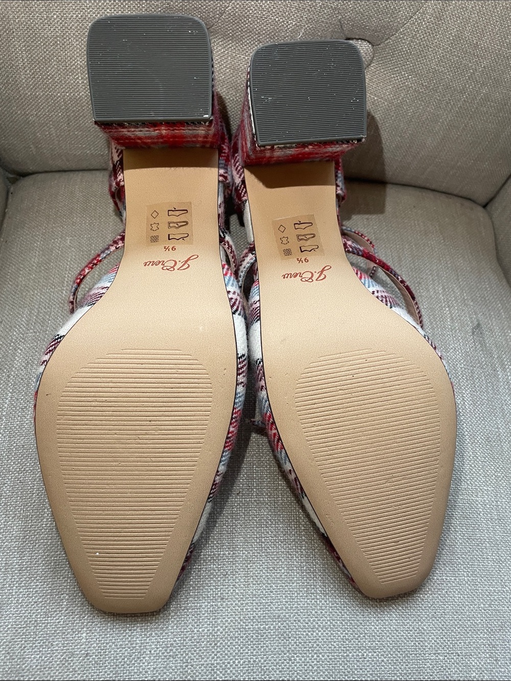 JCrew Plaid Red Multi Ankle-Strap Women’s Block Heels - Picture 3 of 7
